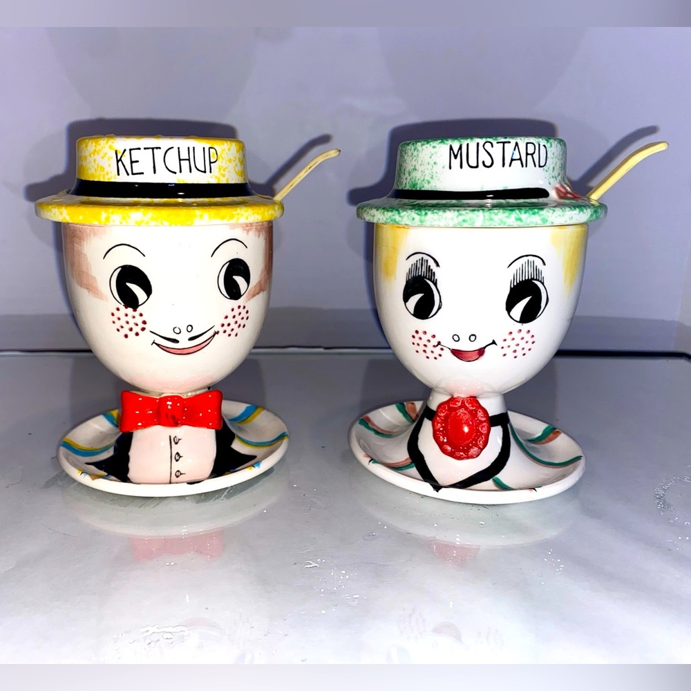 Mustard And ketchup Head Condiment Cups LEGO Vintage MCM Serving